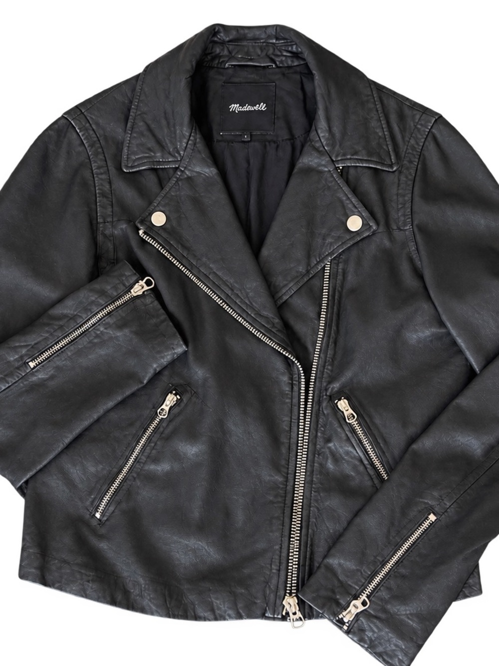Madewell Washed Leather Motorcycle Jacket True Black Leather Moto Jacket Large L